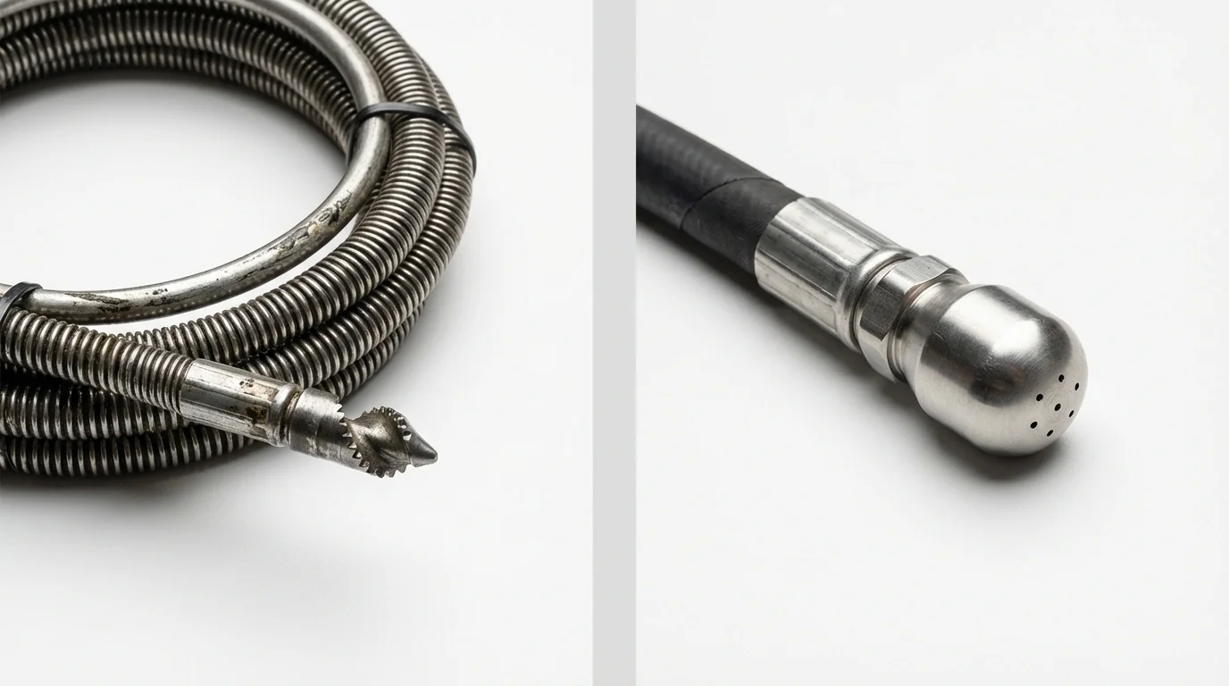 Drain snake cable and hydro jetting nozzle used for drain cleaning in Petersburg, MI